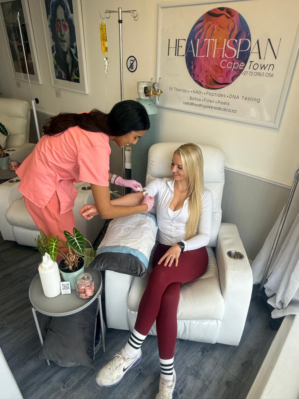 Premium IV infusion setup in a quiet clinic room