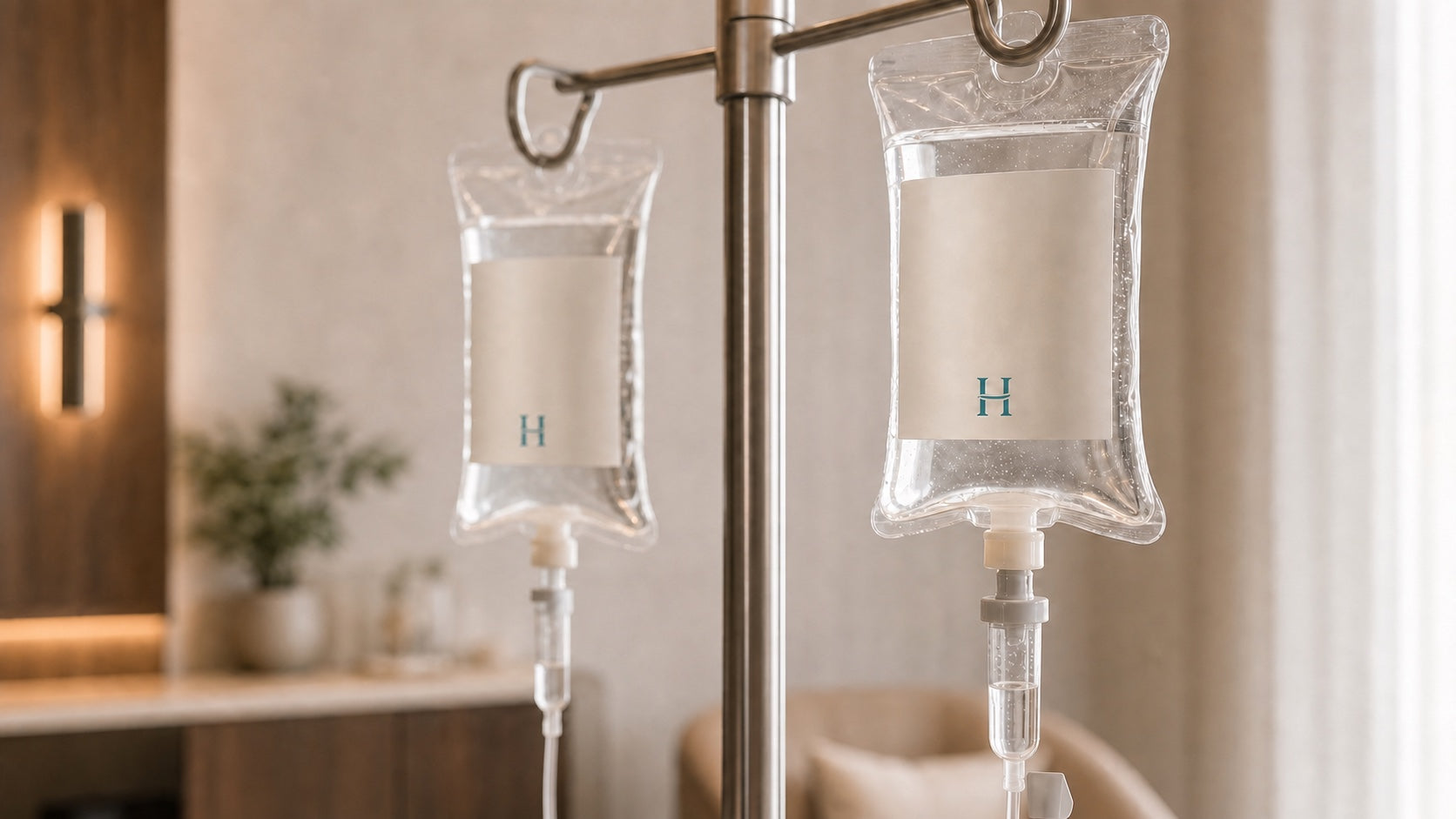 Premium IV infusion setup in a quiet clinic room
